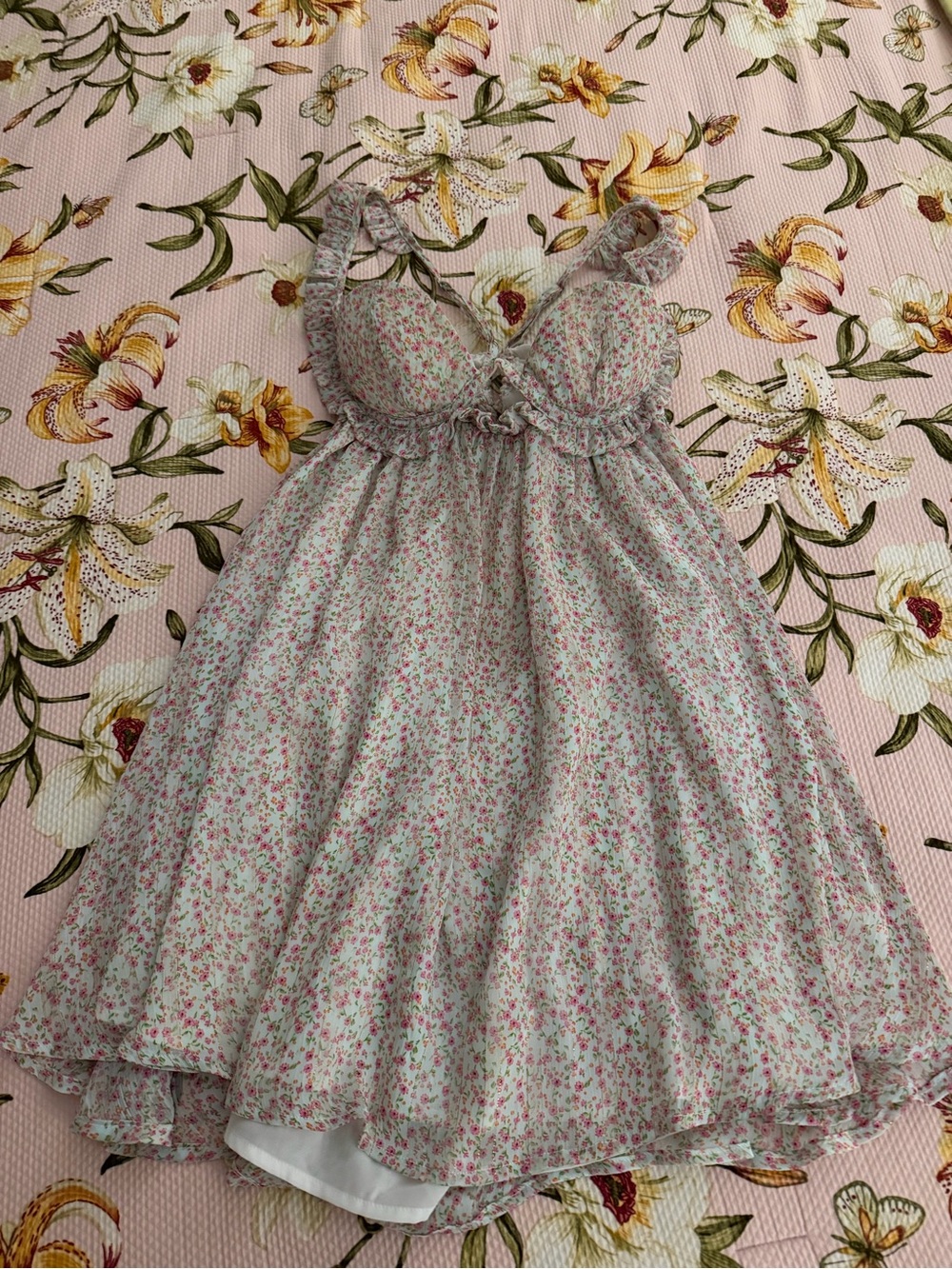 For Love & Lemons Pink Floral Babydoll Mini Dress - Picture 2 of 2